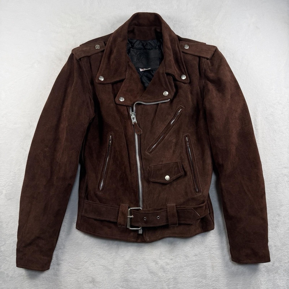 Branded Garmenta Suede Leather Moto Jacket Mens 36 S Shovelhead Rebel Old Money